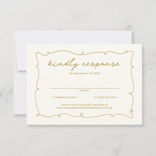 Elegante  Whimsical Zwart en Gouden Bruiloft RSVP Kaartje (Voorkant)