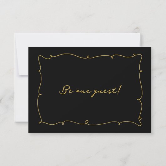 Elegante  Whimsical Zwart en Gouden Bruiloft RSVP Kaartje (Achterkant)