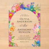 Elegante Whimsy Bold Bloemen Waterverf bruiloft Acryl Uitnodigingen (Voorkant)
