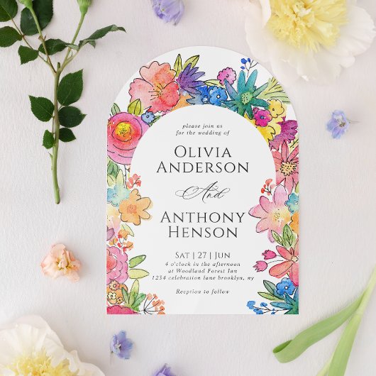 Elegante Whimsy Bold Bloemen Waterverf bruiloft Kaart