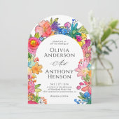 Elegante Whimsy Bold Bloemen Waterverf bruiloft Kaart (Staand voorkant)