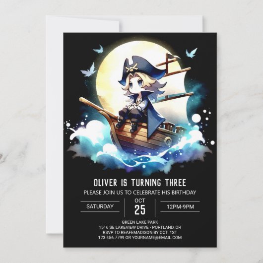 Elegante Whimsy Pirate Verjaardag Kaart (Voorkant)