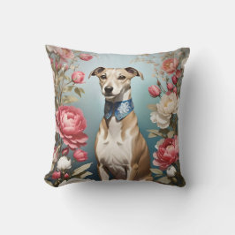 Elegante Whippet Roze Pioen Bloemen Kussen