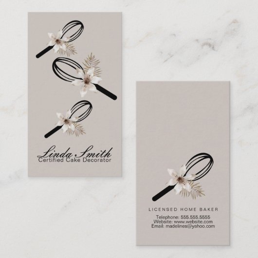 Elegante Whisk Witte Bloem Bakery Visitekaartje (Voorkant / Achterkant)