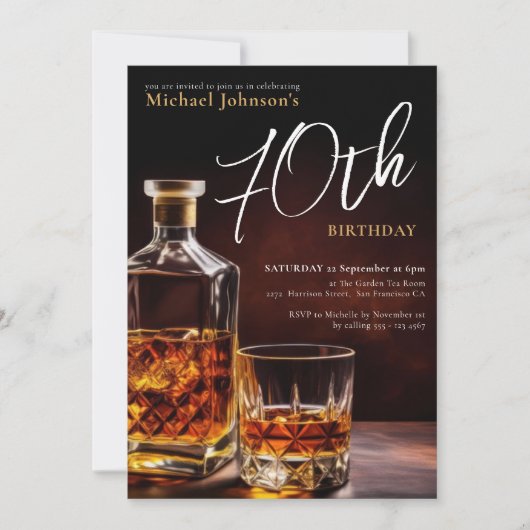 Elegante Whiskey 70ste verjaardagsfeestje Kaart (Voorkant)