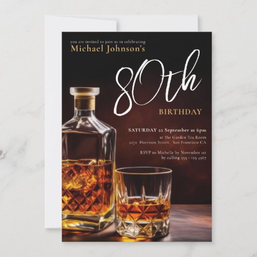 Elegante Whiskey 80ste verjaardagsfeestje Kaart (Voorkant)