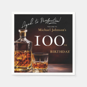 Elegante Whiskey Black Gold 100ste verjaardagsfees Servet