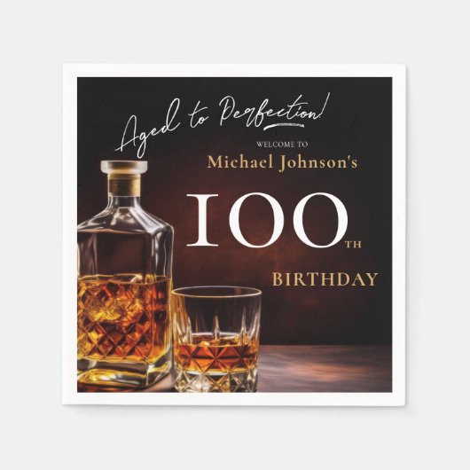 Elegante Whiskey Black Gold 100ste verjaardagsfees Servet (Voorkant)