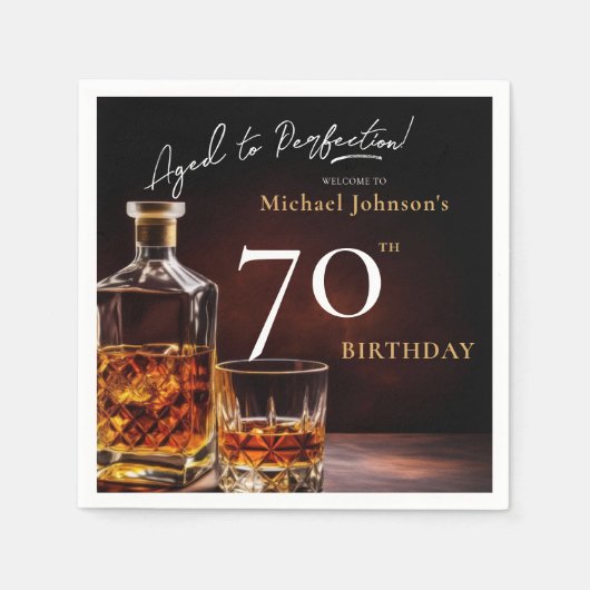 Elegante Whiskey Black Gold 70e verjaardag Party N Servet (Voorkant)