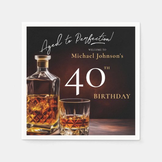 Elegante Whiskey Zwart Goud 40e Verjaardag Party N Servet (Voorkant)