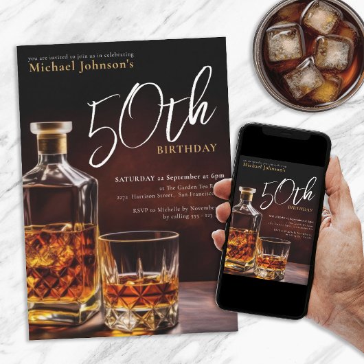 Elegante Whiskey Zwart Goud 50e Verjaardag Kaart