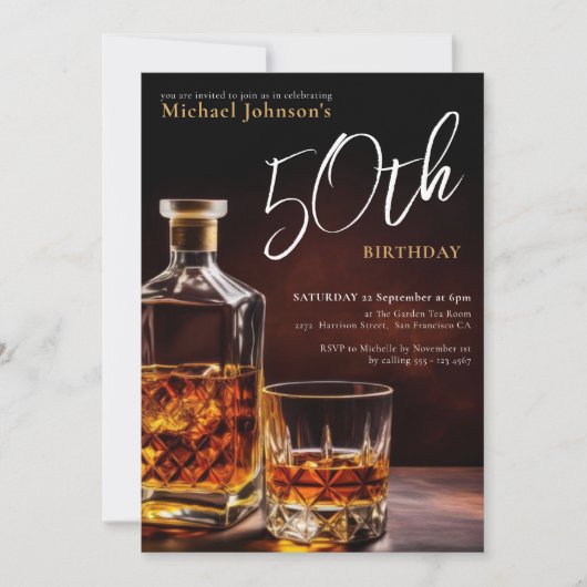 Elegante Whiskey Zwart Goud 50e Verjaardag Kaart (Voorkant)