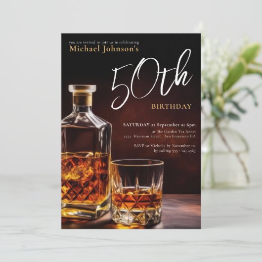 Elegante Whiskey Zwart Goud 50e Verjaardag Kaart (Staand voorkant)