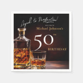 Elegante Whiskey Zwart Goud 50ste Verjaardag Party Servet (Voorkant)