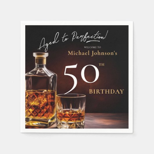 Elegante Whiskey Zwart Goud 50ste Verjaardag Party Servet (Voorkant)