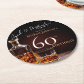 Elegante Whiskey Zwart Goud 60e Verjaardagsfeestje Ronde Kartonnen Onderzetter (Gebogen)