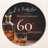 Elegante Whiskey Zwart Goud 60e Verjaardagsfeestje Ronde Kartonnen Onderzetter (Voorkant)