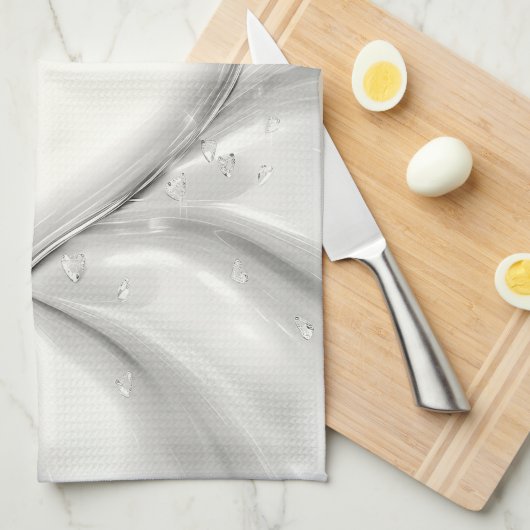 Elegante White Cream Heart Keuken Handdoeken (Quarter Fold)
