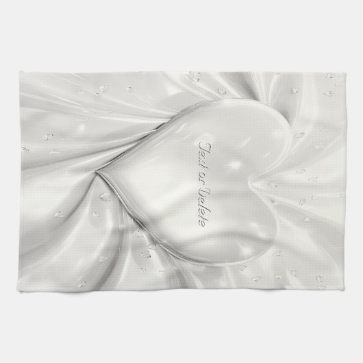 Elegante White Cream Heart Keuken Handdoeken (Horizontaal)