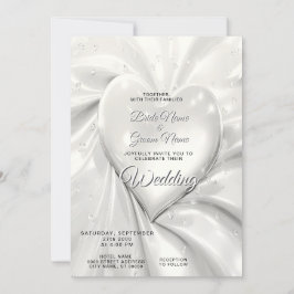 Elegante White Cream Heart Wedding Uitnodiging
