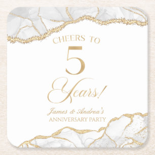 Elegante White Gold Agaat 5e Jubileum Party Kartonnen Onderzetters