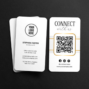 Elegante White Gold Connect With Us QR Code Social Visitekaartje