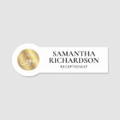 Elegante White & Gold Logo Shop Salon Medewerker Naamplaatje (Voorkant)