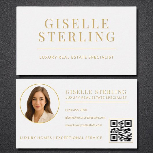 Elegante White Gold makelaar QR Code Foto Visitekaartje