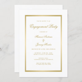 Elegante White Gold Script Engagement Party Kaart