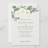 Elegante White Rose Botanische bruiloft uitnodigin Kaart (Voorkant)