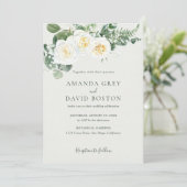 Elegante White Rose Botanische bruiloft uitnodigin Kaart (Staand voorkant)