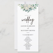 Elegante White Rose Greenery Bloemen Trouwprogramm (Voorkant)