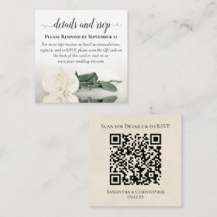 Elegante White Rose Wedding Details & RSVP QR Code Informatiekaartje