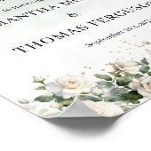 Elegante White Roses Greenery gouden bruiloft welk Poster (Hoek)