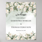 Elegante White Roses Greenery gouden bruiloft welk Poster (Voorkant)