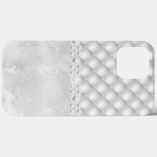 Elegante White Tuft Diamond en Pearl iPhone Case (Achterkant (horizontaal))
