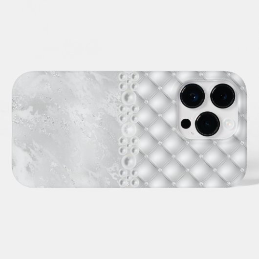 Elegante White Tuft Diamond en Pearl iPhone Case (Achterkant (horizontaal))