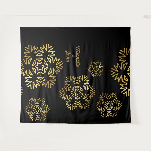 Elegante Widding uitnodiging zwart & gouden magnet Wandkleed (Voorkant (horizontaal))