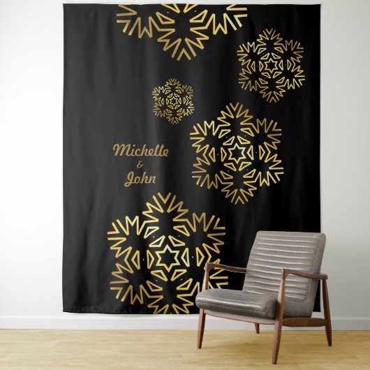 Elegante Widding uitnodiging zwart & gouden magnet Wandkleed (In situ)