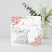 Elegante wieg roze roos baby shower kaart (Staand voorkant)