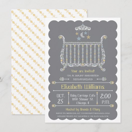 Elegante wieg — Uitnodiging voor babyborrel (Voorkant / Achterkant)