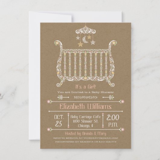 Elegante wieg — uitnodiging voor babyshower voor m (Voorkant)