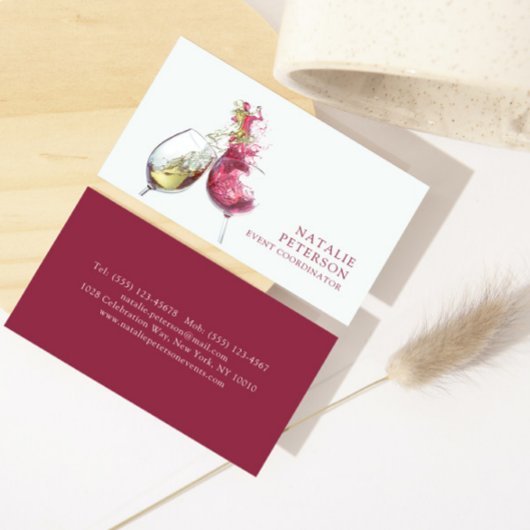 Elegante wijn dans evenementen planner visitekaartje