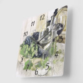 Elegante wijn glazen, paarse en groene druiven vierkante klok (Hoek)