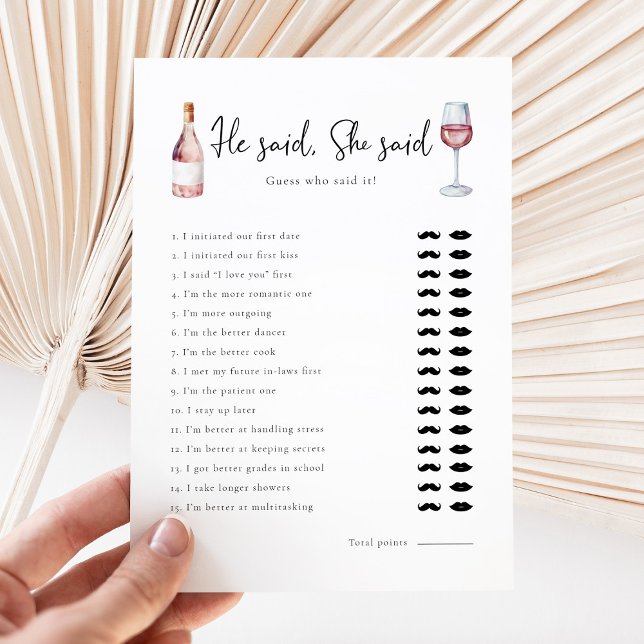 Elegante wijn Hij zei Zij zei Bruiloftsspel (Creator heeft geüpload)