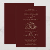 Elegante Wijn Rode Minimalistische Bruiloft Uitnod Kaart (Voorkant / Achterkant)