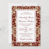 Elegante Wijn Rood en Goud Faux Glitter Bruiloft Kaart (Voorkant)