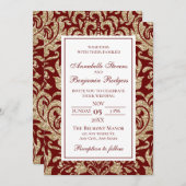 Elegante Wijn Rood en Goud Faux Glitter Bruiloft Kaart (Voorkant / Achterkant)