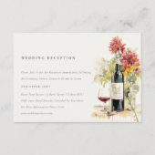 Elegante wijn rood geel bloemenbruiloft receptie informatiekaartje (Voorkant)