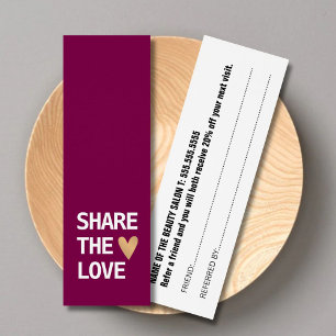 Elegante Wijn Rood Wit Goud Hart Referral Kaart